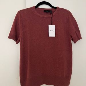 Theory Bright Berry Red Soft 100% Cashmere Short Sleeve Sweater Size M
